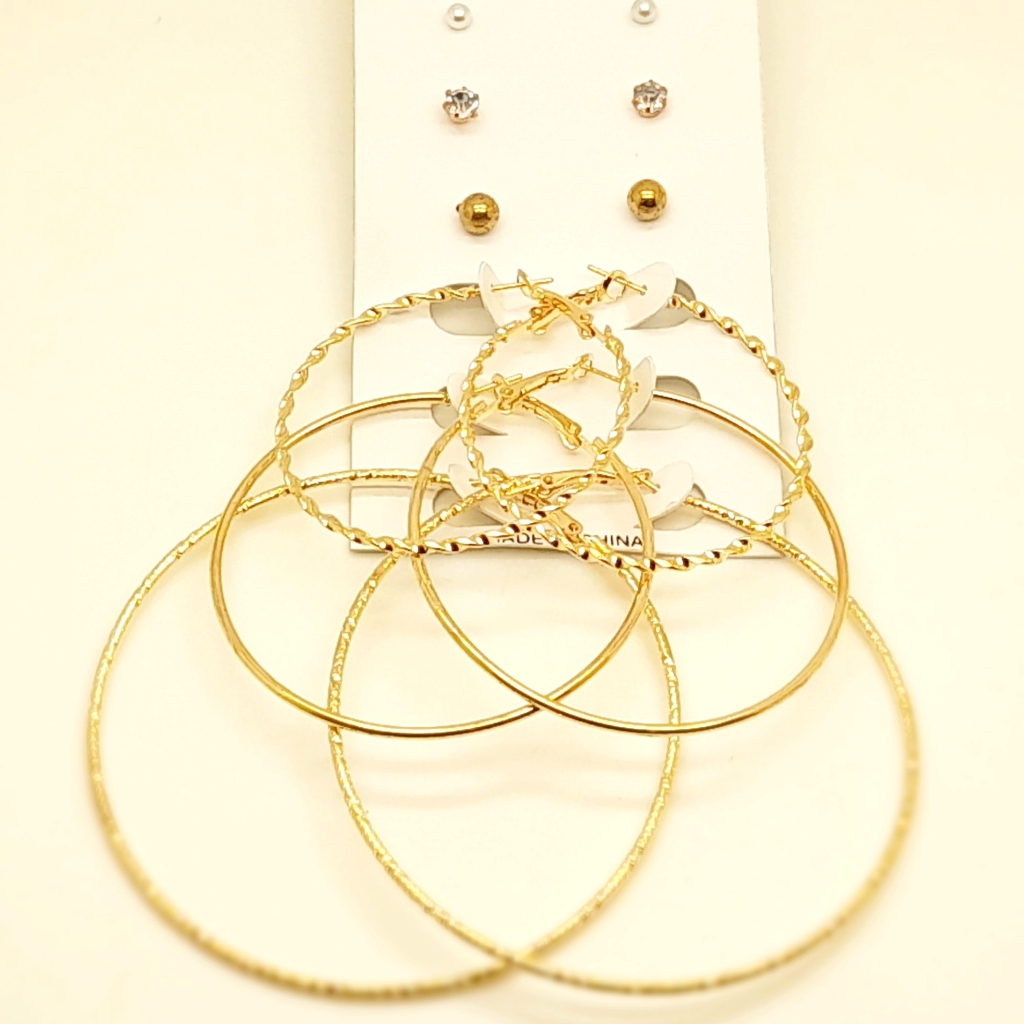 Set Of 6 Pairs/ 1card Multi Style Gold Stone & Hoop Fashion Earring